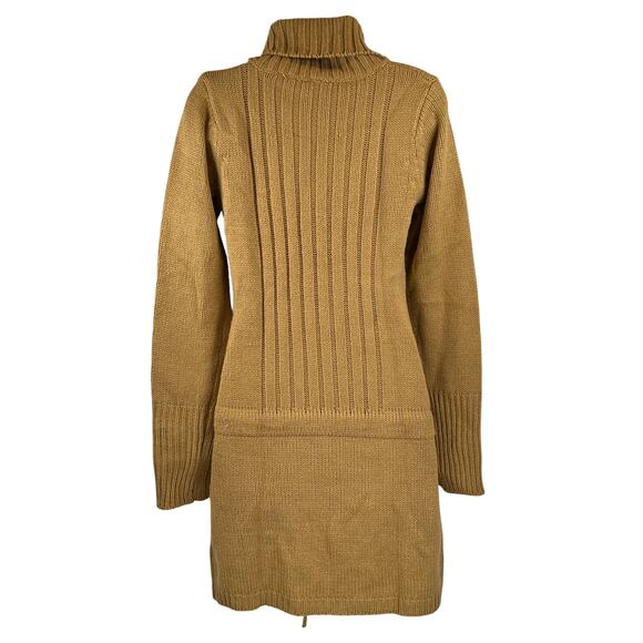 Derek Heart Cable Knit Turtleneck Sweater Dress Women's L Tan FrontTie DropWaist - Picture 3 of 10